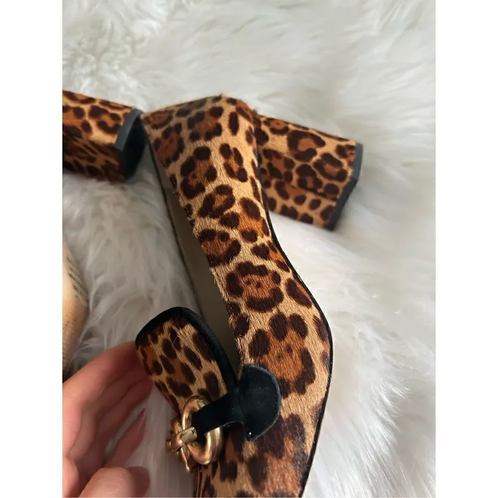 Ann Taylor loafers animal print size 8 chunky heel real fur